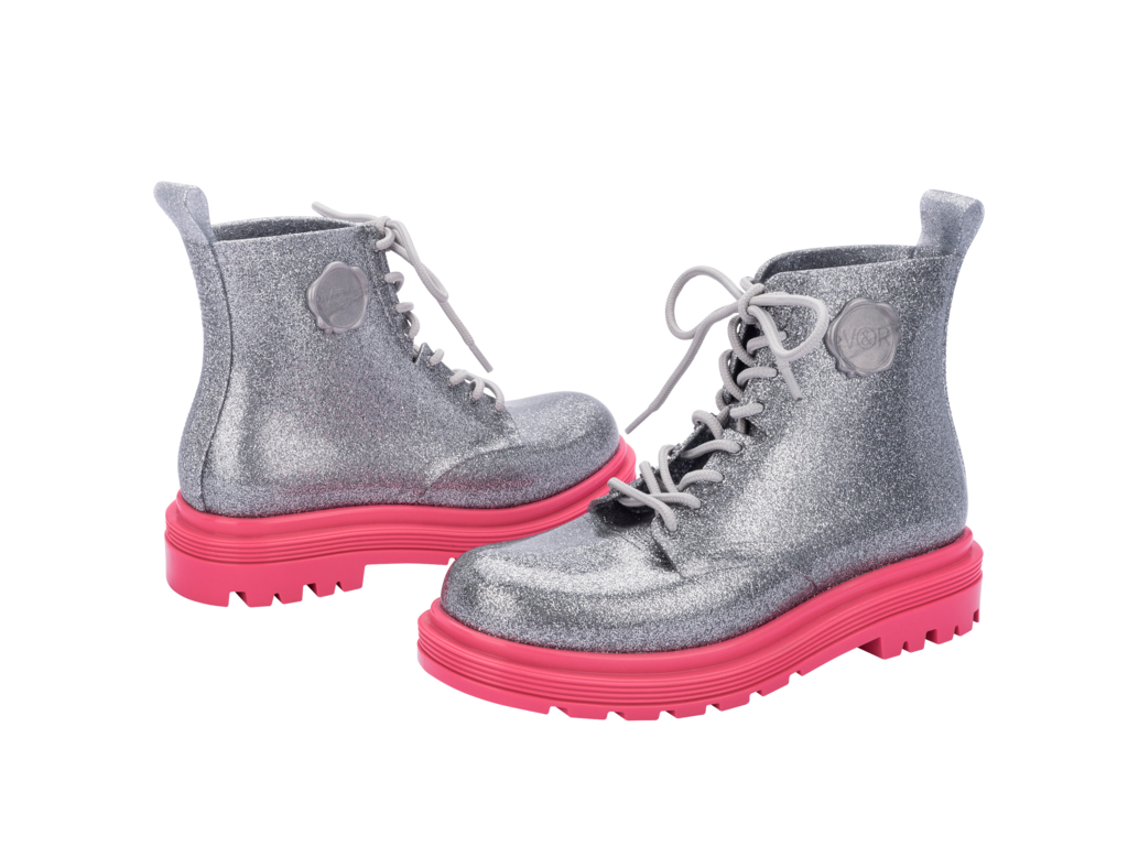 Melissa ＋ VIKTOR AND ROLF Coturno Boot - Silver Glitter Pink