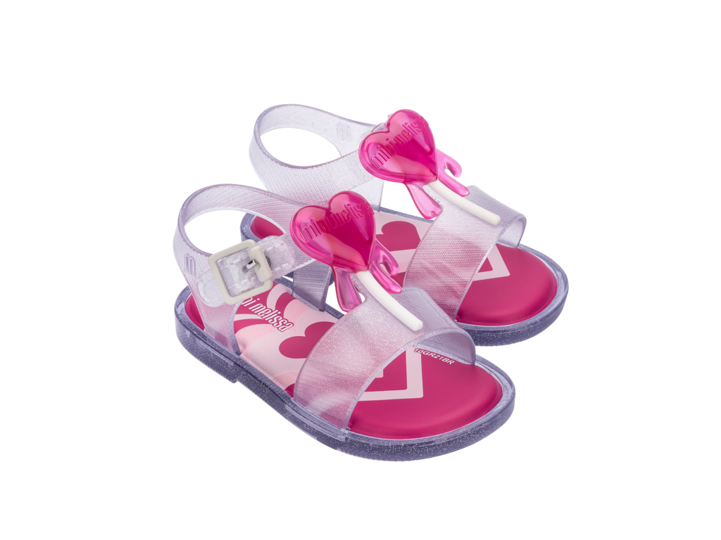 Mini Melissa Mar Sandal Jelly Pop BB - Clear Glitter Pink
